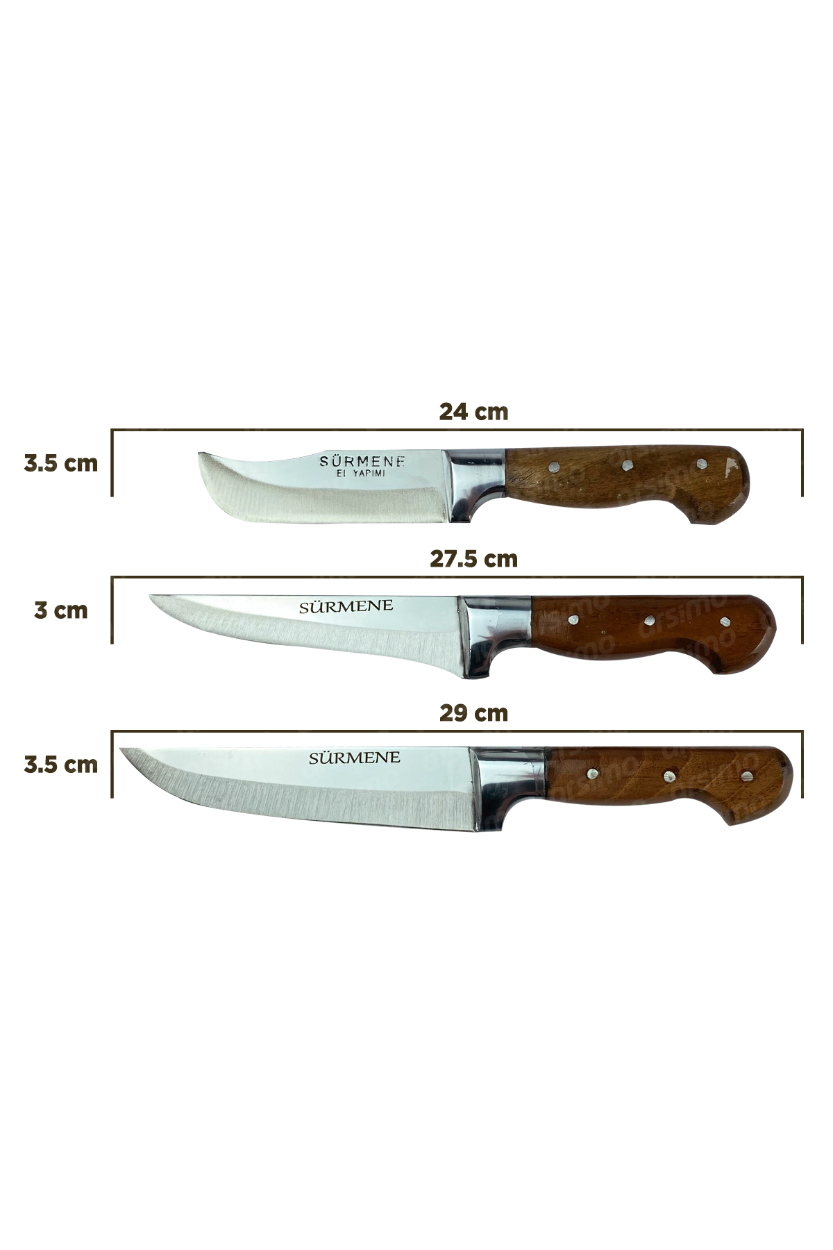 3’lü El Yapımı Dövme Kurban Mutfak Bıçak Seti 