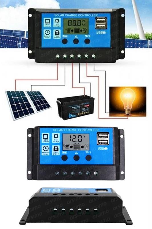 50 Amper Güneş Paneli Akü Şarj Kontrol Cihazı 12-24 V Çift Usb