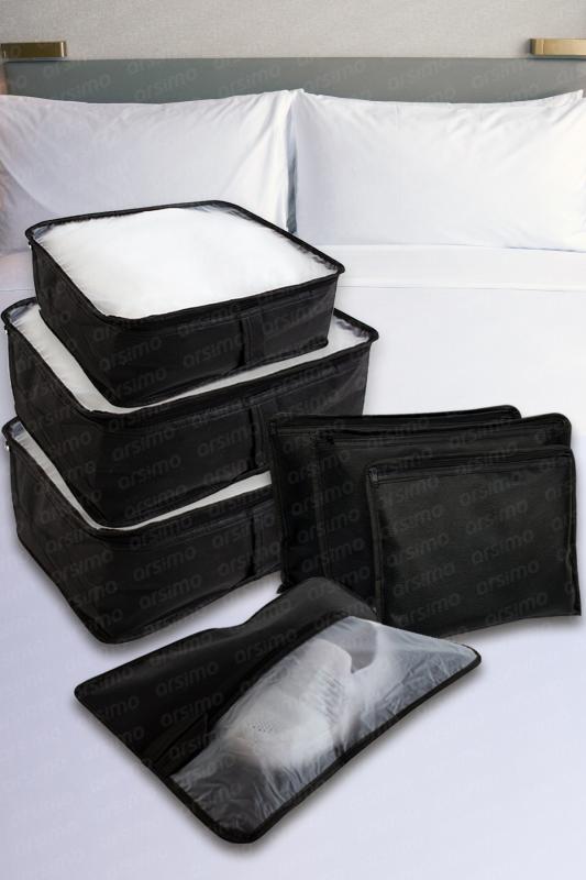 Lüks 7 Parça Bavul Dolap Eşya Düzenleyici Pencereli Organizer Set Siyah