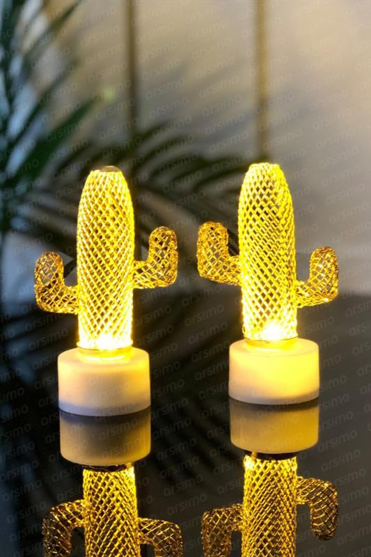 Kaktüs Mini Dekoratif Led Işık Gece Lambası Metal