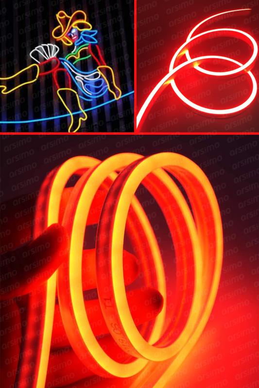 Neon Su Geçirmez Kesilebilir Dekoratif Şerit Led Aydınlatma Esnek 5 Metre Kırmızı