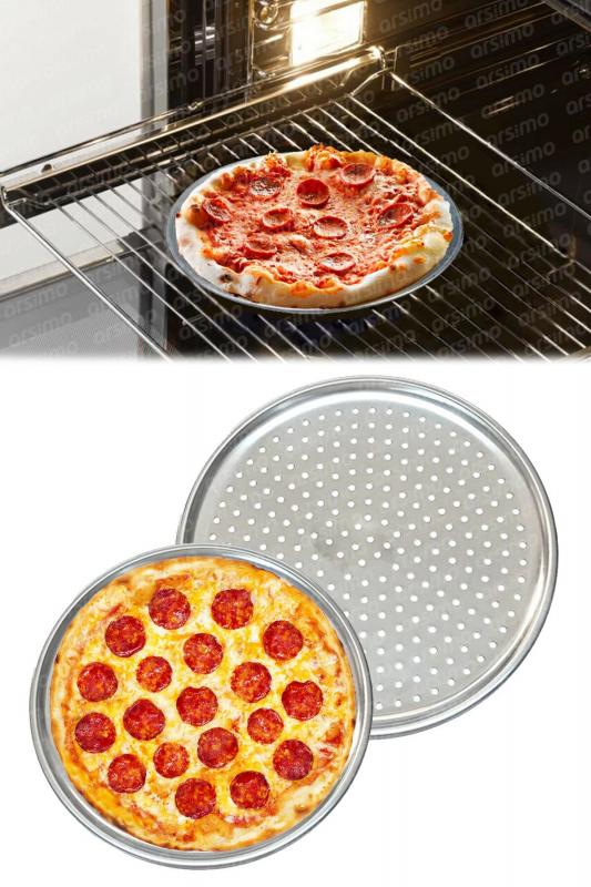 Delikli Paslanmaz Çelik Pizza Fırın Tepsisi 32 cm