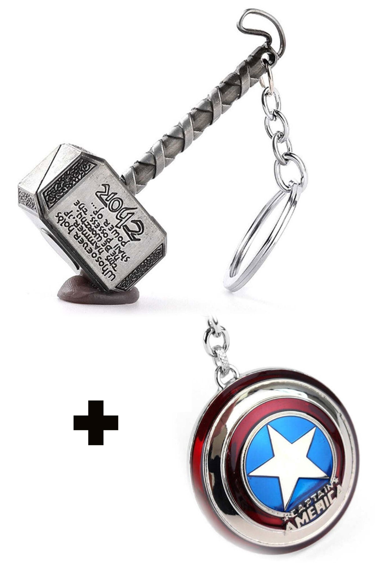 Thor ve Captain America Metal Gümüş Anahtarlık Seti