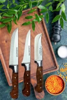 Toptan 3’lü El Yapımı Dövme Kurban Mutfak Bıçak Seti Fiyatı