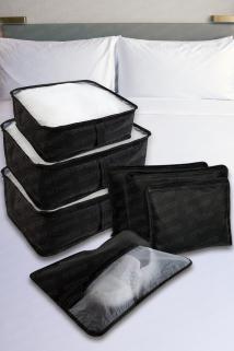 Toptan Lüks 7 Parça Bavul Dolap Eşya Düzenleyici Pencereli Organizer Set Siyah Fiyatı