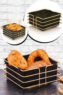 Toptan Lux Ekmeklik Kumaş Hazneli Ekmek Sepeti Paslanmaz Çelik Gold Kare Fiyatı