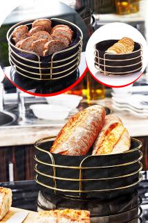 Toptan Lux Ekmeklik Kumaş Hazneli Ekmek Sepeti Paslanmaz Çelik Gold Yuvarlak Fiyatı