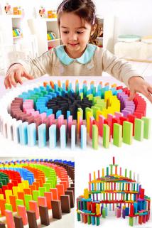 100 Parça Renkli Ahşap Domino Taşı Seti